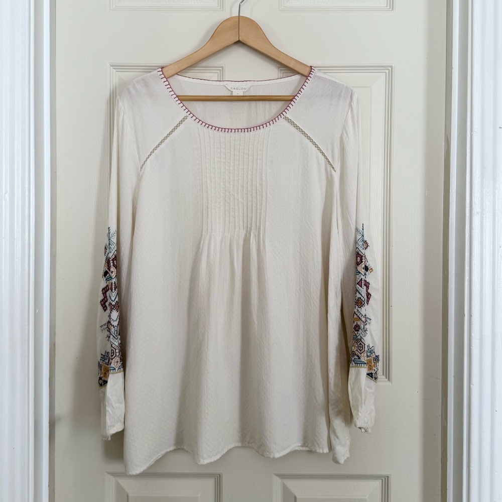 Caslon Boho Chic Embroidered Long Sleeve Blouse Size L